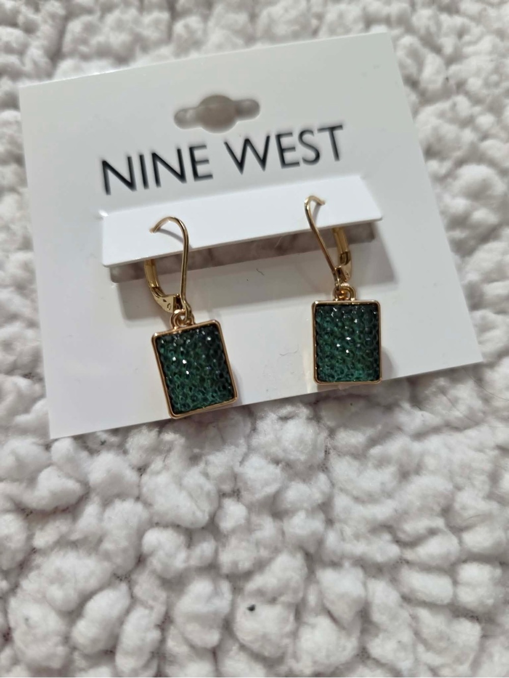 Nine West Gold-Tone Teal Textured Rectangle Drop Earrings